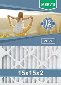 Pleated 15x15x2 Furnace Filters - (12-Pack) - Custom Size MERV 8 and MERV 11 - PureFilters