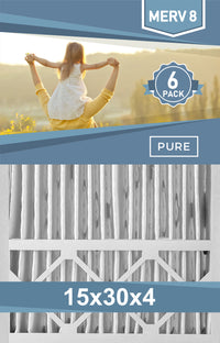 Pleated 15x30x4 Furnace Filters - (6-Pack) - Custom Size MERV 8 and MERV 11 - PureFilters