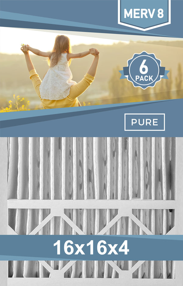 Pleated 16x16x4 Furnace Filters - (6-Pack) - Custom Size MERV 8 and MERV 11 - PureFilters