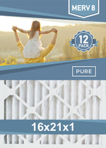 Pleated 16x21x1 Furnace Filters - (12-Pack) - Custom Size MERV 8 and MERV 11 - PureFilters