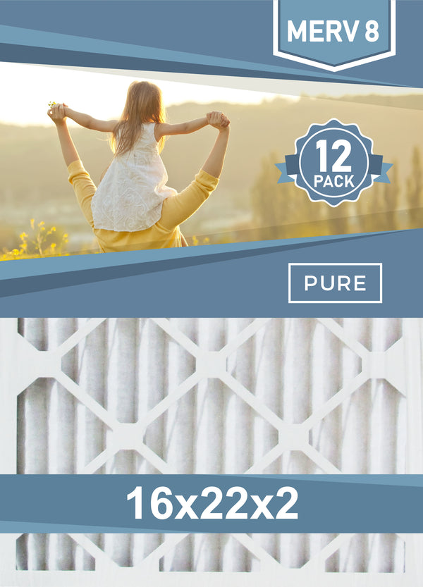 Pleated 16x22x2 Furnace Filters - (12-Pack) - Custom Size MERV 8 and MERV 11 - PureFilters