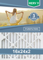 Pleated 16x24x2 Furnace Filters - (3-Pack) - MERV 8, MERV 11 and MERV 13 - PureFilters.ca