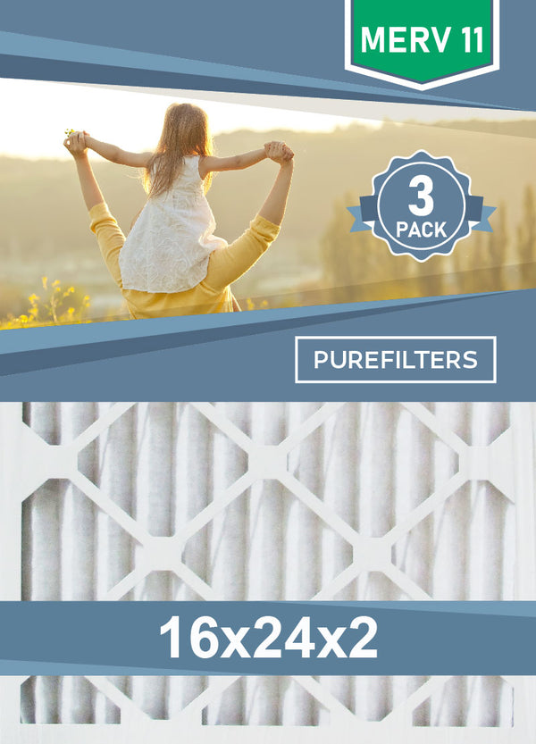 Pleated 16x24x2 Furnace Filters - (3-Pack) - MERV 8, MERV 11 and MERV 13 - PureFilters.ca