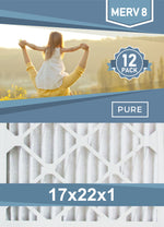 Pleated 17x22x1 Furnace Filters - (12-Pack) - Custom Size MERV 8 and MERV 11 - PureFilters