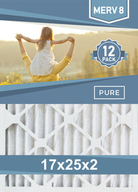 Pleated 17x25x2 Furnace Filters - (12-Pack) - Custom Size MERV 8 and MERV 11 - PureFilters