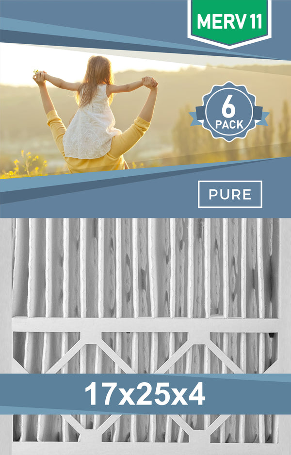 Pleated 17x25x4 Furnace Filters - (6-Pack) - Custom Size MERV 8 and MERV 11 - PureFilters