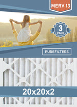 Pleated 20x20x2 Furnace Filters - (3-Pack) - MERV 8, MERV 11 and MERV 13 - PureFilters.ca