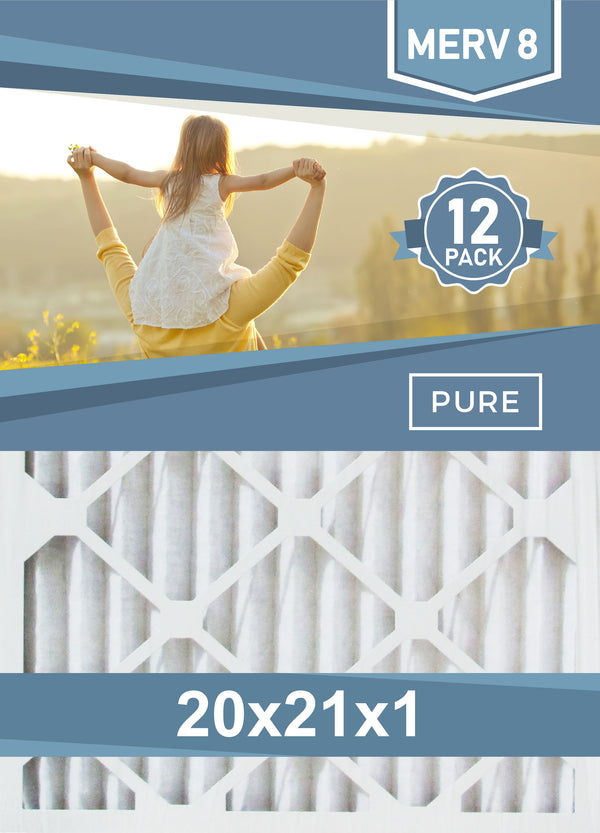 Pleated 20x21x1 Furnace Filters - (12-Pack) - Custom Size MERV 8 and MERV 11 - PureFilters