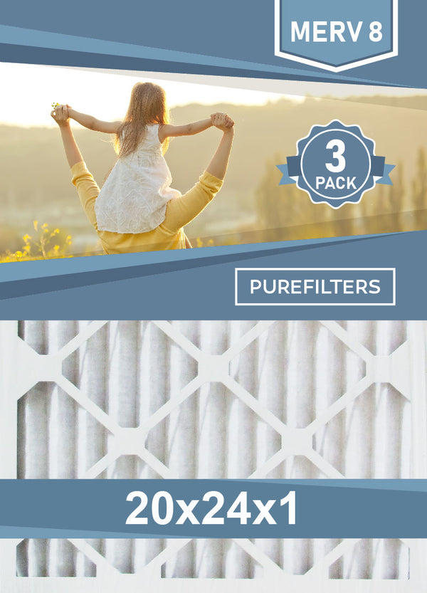 Pleated 20x24x1 Furnace Filters - (3-Pack) - MERV 8, MERV 11 and MERV 13 - PureFilters.ca