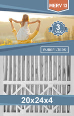 Pleated 20x24x4 Furnace Filters - (3-Pack) - MERV 8, MERV 11 and MERV 13 - PureFilters.ca