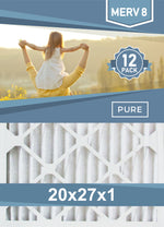 Pleated 20x27x1 Furnace Filters - (12-Pack) - Custom Size MERV 8 and MERV 11 - PureFilters