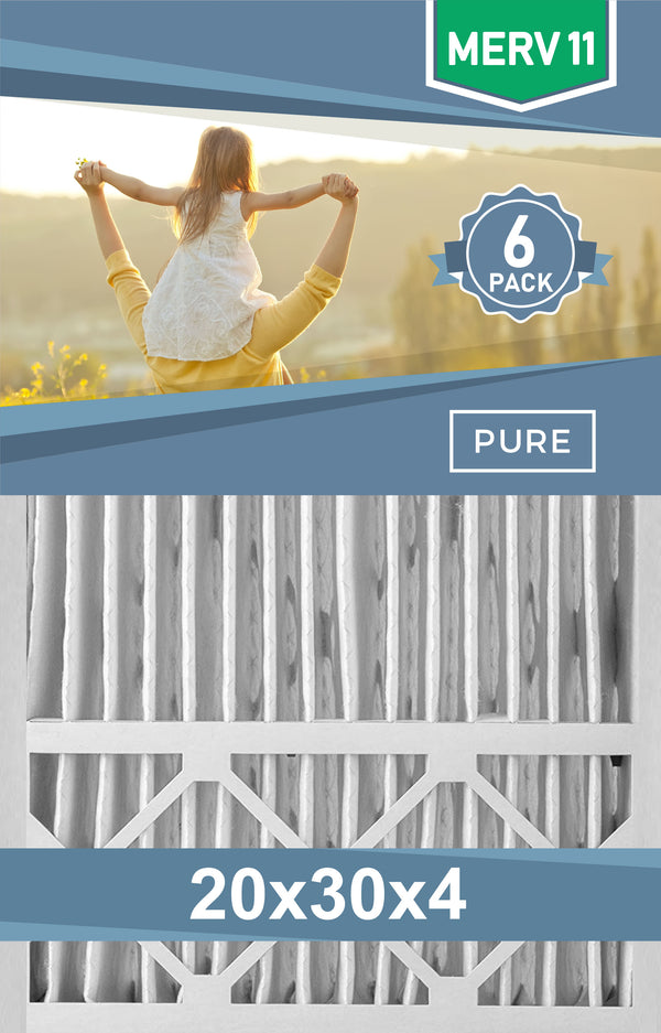 Pleated 20x30x4 Furnace Filters - (6-Pack) - Custom Size MERV 8 and MERV 11 - PureFilters