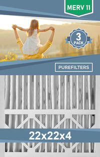 Pleated 22x22x4 Furnace Filters - (3-Pack) - MERV 8 and MERV 11 - PureFilters.ca