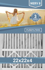 Pleated 22x22x4 Furnace Filters - (3-Pack) - MERV 8 and MERV 11 - PureFilters.ca