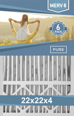 Pleated 22x22x4 Furnace Filters - (6-Pack) - Custom Size MERV 8 and MERV 11 - PureFilters
