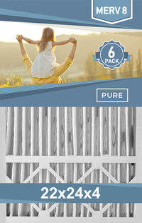 Pleated 22x24x4 Furnace Filters - (6-Pack) - Custom Size MERV 8 and MERV 11 - PureFilters