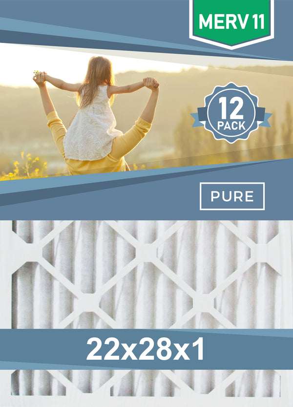 Pleated 22x28x1 Furnace Filters - (12-Pack) - Custom Size MERV 8 and MERV 11 - PureFilters
