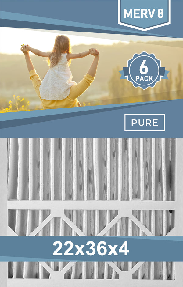 Pleated 22x36x4 Furnace Filters - (6-Pack) - Custom Size MERV 8 and MERV 11 - PureFilters
