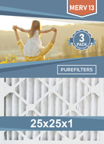 Pleated 25x25x1 Furnace Filters - (3-Pack) - MERV 8, MERV 11 and MERV 13 - PureFilters.ca