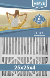 Pleated 25x25x4 Furnace Filters - (6-Pack) - Custom Size MERV 8 and MERV 11 - PureFilters