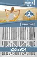 Pleated 25x29x4 Furnace Filters - (3-Pack) - MERV 8, MERV 11 and MERV 13