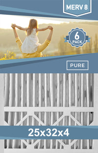 Pleated 25x32x4 Furnace Filters - (6-Pack) - Custom Size MERV 8 and MERV 11 - PureFilters