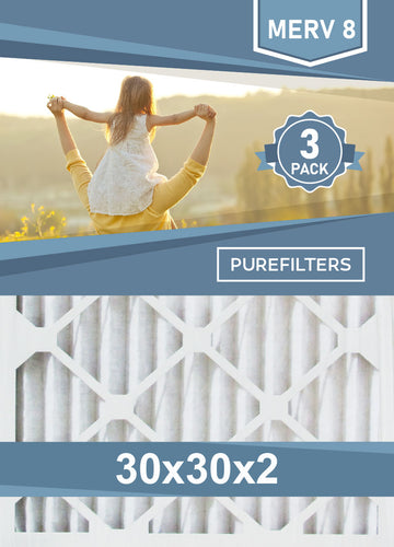Pleated 30x30x2 Furnace Filters - (3-Pack) - MERV 8 and MERV 11