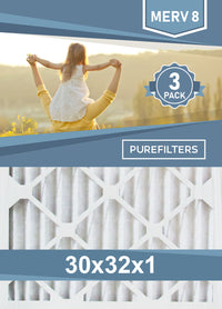 Pleated 30x32x1 Furnace Filters - (3-Pack) - MERV 8 and MERV 11 - PureFilters.ca