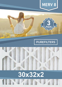 Pleated 30x32x2 Furnace Filters - (3-Pack) - MERV 8 and MERV 11 - PureFilters.ca