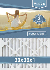 Pleated 30x36x1 Furnace Filters - (3-Pack) - MERV 8 and MERV 11 - PureFilters.ca