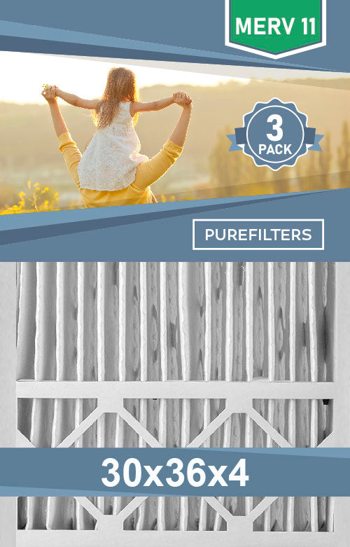 Pleated 30x36x4 Furnace Filters - (3-Pack) - MERV 8 and MERV 11 - PureFilters.ca