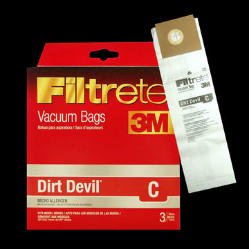 65700 Dirt Devil C Bag 3M Filtrete Fits Models DIRT DEVIL* Deluxe* and MVP* Uprights. Pack of 3 Bags