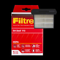 65813 Dirt Devil F13 Filter 3M Filtrete Fits Models Dirt Devil* Reaction* Dual Cyclonic (110000, 110000HD, 110005) Uprights and Upright Models with F13 Filters. Pack of 1 Filter - PureFilters