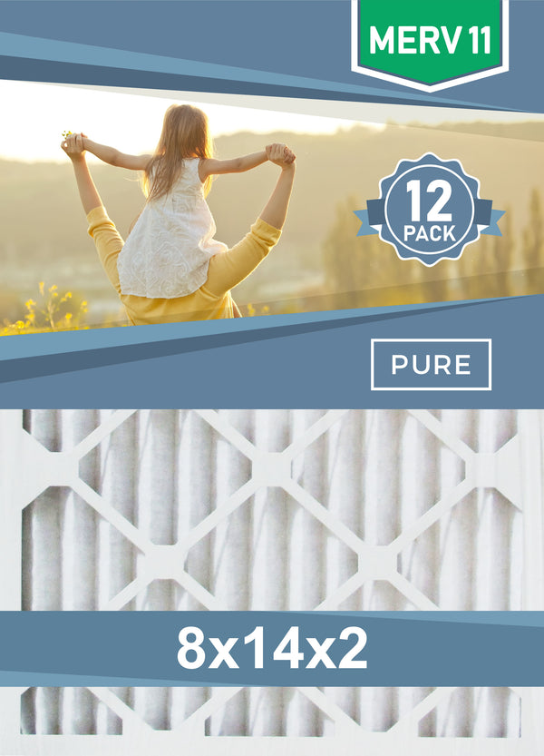 Pleated 8x14x2 Furnace Filters - (12-Pack) - Custom Size MERV 8 and MERV 11 - PureFilters