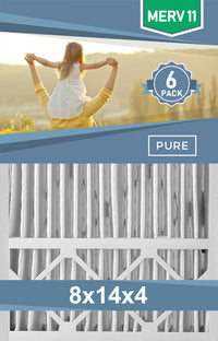 Pleated 8x14x4 Furnace Filters - (6-Pack) - Custom Size MERV 8 and MERV 11 - PureFilters
