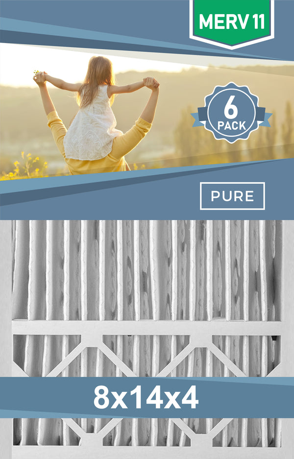Pleated 8x14x4 Furnace Filters - (6-Pack) - Custom Size MERV 8 and MERV 11 - PureFilters