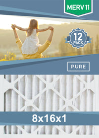 Pleated 8x16x1 Furnace Filters - (12-Pack) - Custom Size MERV 8 and MERV 11 - PureFilters