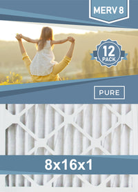 Pleated 8x16x1 Furnace Filters - (12-Pack) - Custom Size MERV 8 and MERV 11 - PureFilters