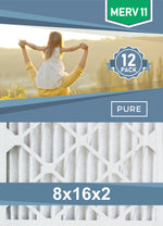 Pleated 8x16x2 Furnace Filters - (12-Pack) - Custom Size MERV 8 and MERV 11 - PureFilters
