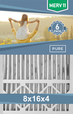 Pleated 8x16x4 Furnace Filters - (6-Pack) - Custom Size MERV 8 and MERV 11 - PureFilters