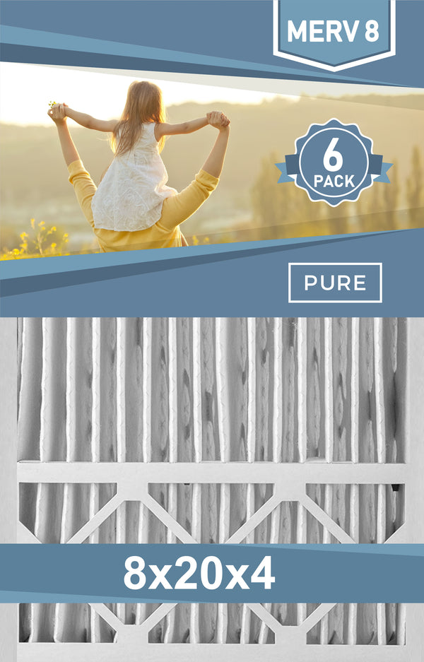 Pleated 8x20x4 Furnace Filters - (6-Pack) - Custom Size MERV 8 and MERV 11 - PureFilters