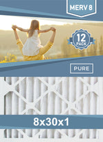 Pleated 8x30x1 Furnace Filters - (12-Pack) - Custom Size MERV 8 and MERV 11 - PureFilters