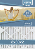 Pleated 8x30x2 Furnace Filters - (12-Pack) - Custom Size MERV 8 and MERV 11