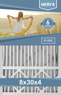 Pleated 8x30x4 Furnace Filters - (6-Pack) - Custom Size MERV 8 and MERV 11 - PureFilters