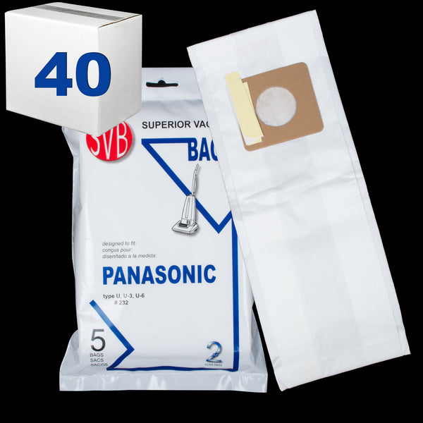 BA232CS-40 Panasonic Paper Bag Type U U3 U6 5 Pack SVB Also Fits Sharp Models 3320 3420 3520 3620 3720 Case of 40 - PureFilters