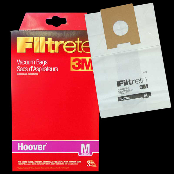 BA239 Hoover Paper Bag Type M 3 Pack Fits Dimension Lewyt 66 to 2800 Series - PureFilters
