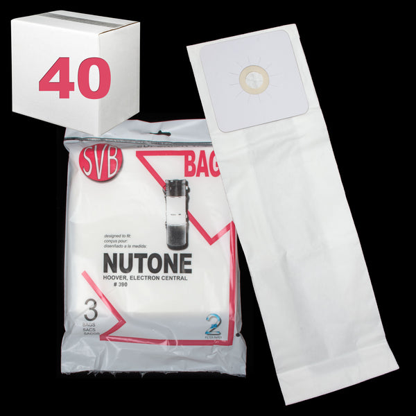 BA390CS-40 Nutone Electron SC190 SC300 Central Powerlite Upright Hoover Paper Bag 3 Pack Case Of 40 - PureFilters