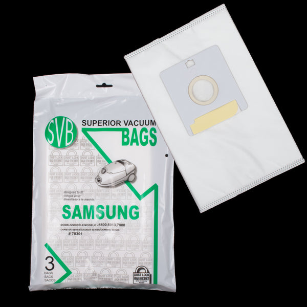 BA70301 Samsung Dustlock Bag 5500 6013 7713 4010 4127 Canister 3 Pack SVB Best Quality Multi Ply Also Fits Bissell Digipro and Bissell Power Partner Plus Using Original BAG VP-77 - PureFilters