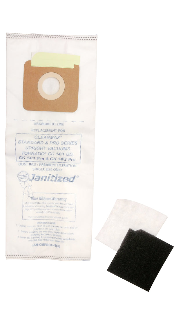 JAN-CMPROH-3(3) Janitized HEPA Bag Cleanmax Standard and Pro-Series- High Efficiency Filter Includes Secondary Filter - PureFilters