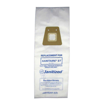 JAN-EUST-3(3) Janitized Paper Bag Sanitaire Style St Fits Model 600, 800 (For Use On Models With Tube Extension) Micro Filter Case of 12 3 Pks OEM# 63213 63213A 63213B 79524